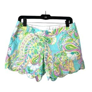 Lilly Pulitzer Buttercup Shorely Blue Double Trouble paisley scallop shorts 0
